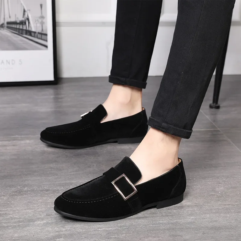 

Men's Casual Shoes Suede Genuine Leather Mens Buckle Party Wedding Loafers Moccasins Men Slip-on Comfortable Driving Flats New