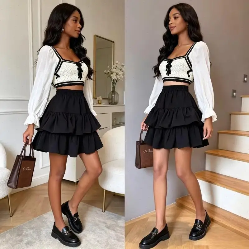Women Short Skirts Cake Dress Pleated Splice Solid Sweet Skirt A Line Elegant Y2k Streetwear Elastic Waist Work 2026 Summer