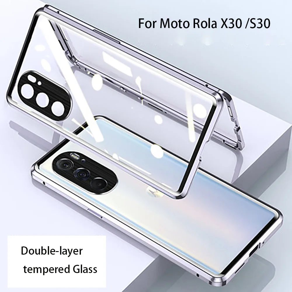 Prottective Case For MotoRola X30 Double-layer Magnetic Adsorption Tempered Glass Case For MotoS30  Full Cover Transparent Shell