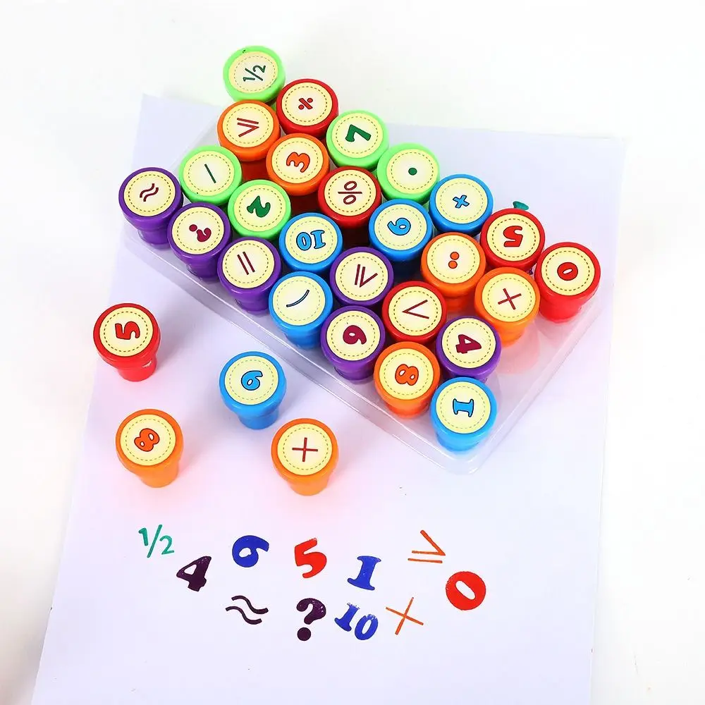 Cartoon 26-teiliges Alphabet-Stempelset Runde Buchstaben und Zahlen Selbstfärbende Kinder-Rechenstempel DIY Selbstfärbende Scrapbooking-Geschenke