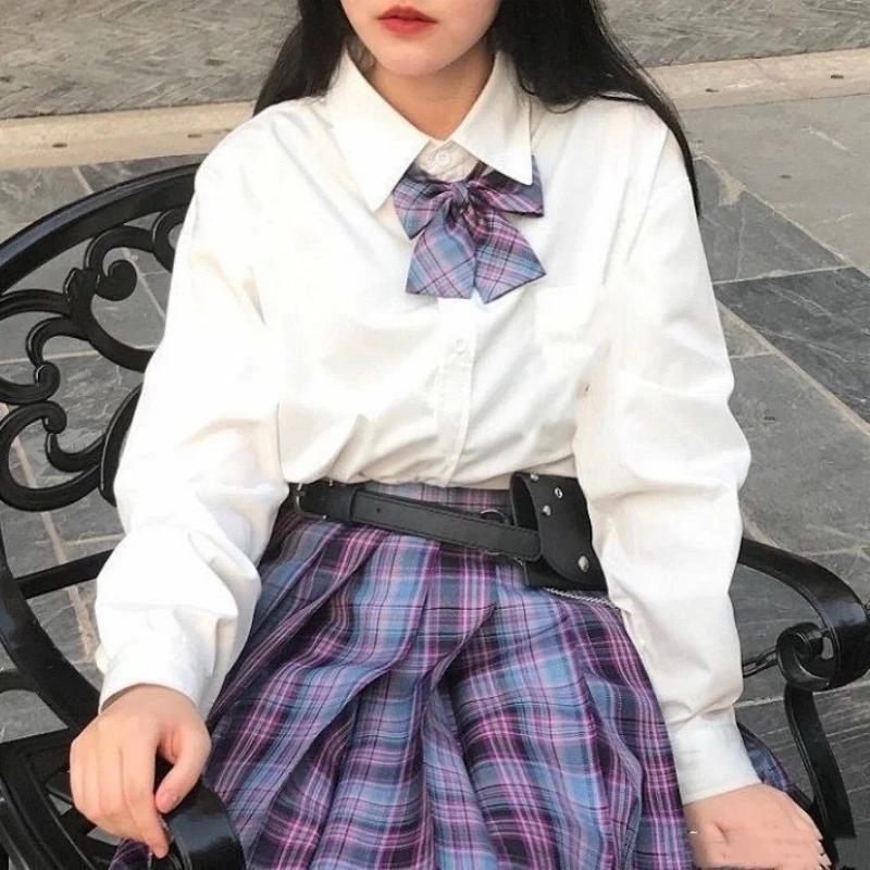 Jk Uniform Plaid Skirt Plus Size S-8xl Japanese School Uniform E-sports Girl Suit Shirt College Skirt Pleated Skirt Three-piece