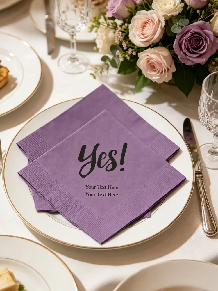 3-Ply Disposable Paper Napkins Bulk Yes! Printed Personalized Cocktail Napkins Engagement Bridal Shower Wedding Table Favor