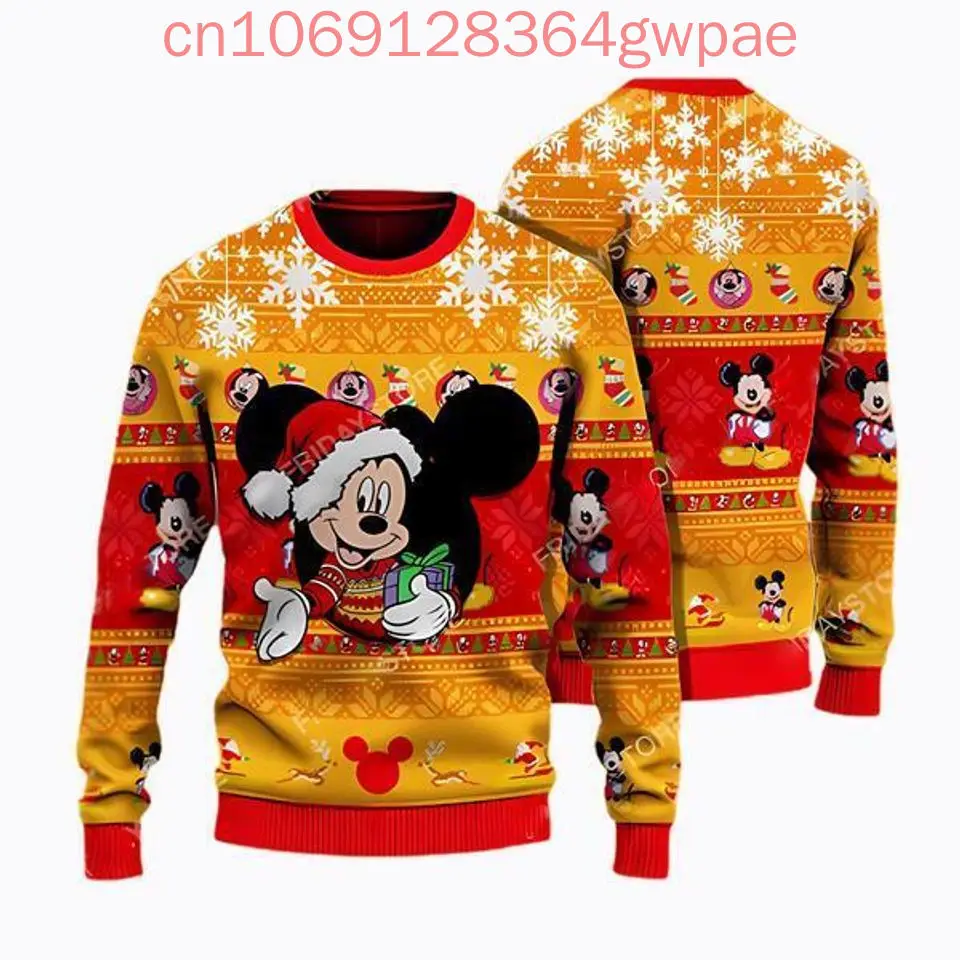 Disney Mickey Mouse Christmas Ugly Sweaters Holiday 3d Print Ugly Sweaters Fashion Men's Women's Casual Sweater