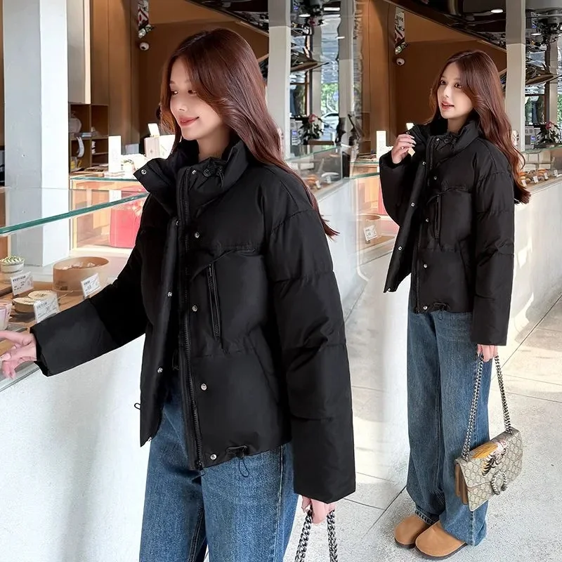 

Korean Version Down Coat Women Parkas Short2025New Stand Collar Warm Cotton Padded Jacket Thick Outwear Ladies Bread Outcoat Top