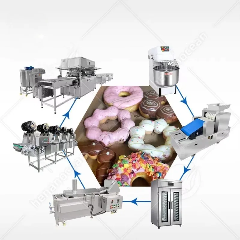 Donut comercial faz a máquina donut faz a linha automática pequena linha de produção de donuts de fermento