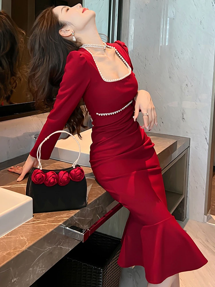 long black dress with bling Glamorous Beaded Spaghetti Strap Bodycon Evening Dress main image 0