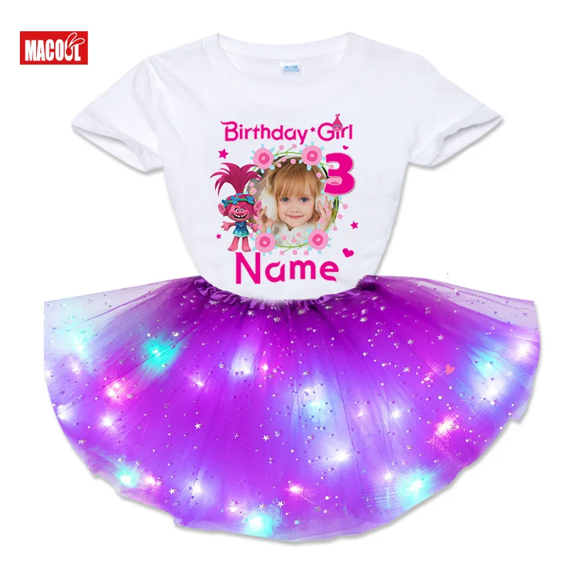 Girl Birthday Outfit for Girls Cute Tutu Shirt Set Custom Photo Name Shirt Princess Children Party Skirt Girl Clothes Set 5 Year