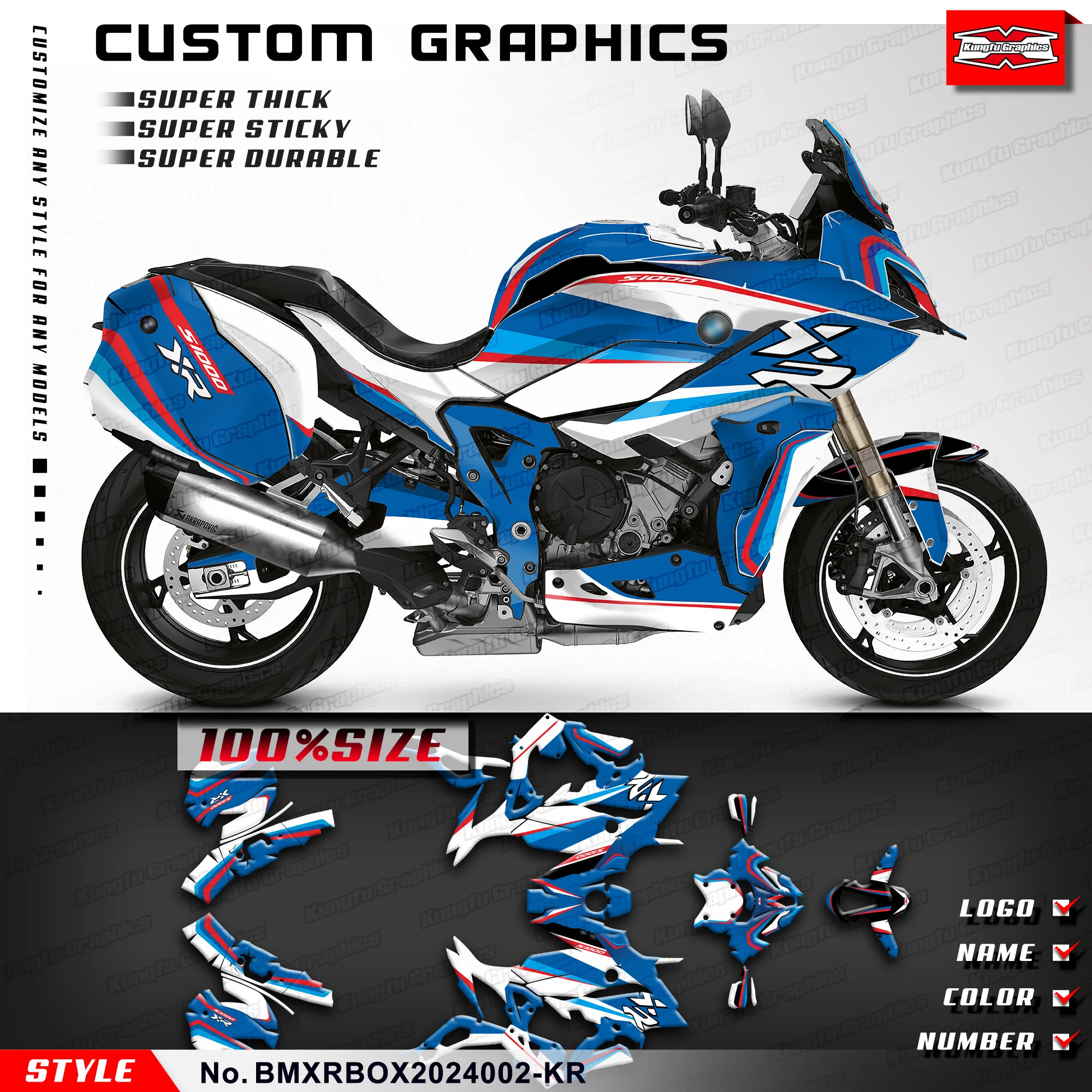 

KUNGFU GRAPHICS Waterproof Stickers Full Vinyl Wraps Kit for BMW S 1000 XR S1000XR 2020 2021 2022 2023 2024, Blue