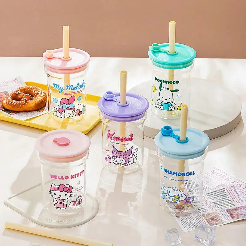 

Sanrios Cinnamoroll Cute with Lid Glass Cartoon Household High Temperature Resistant Juice Milk Cup Girls Heart Birthday Gift