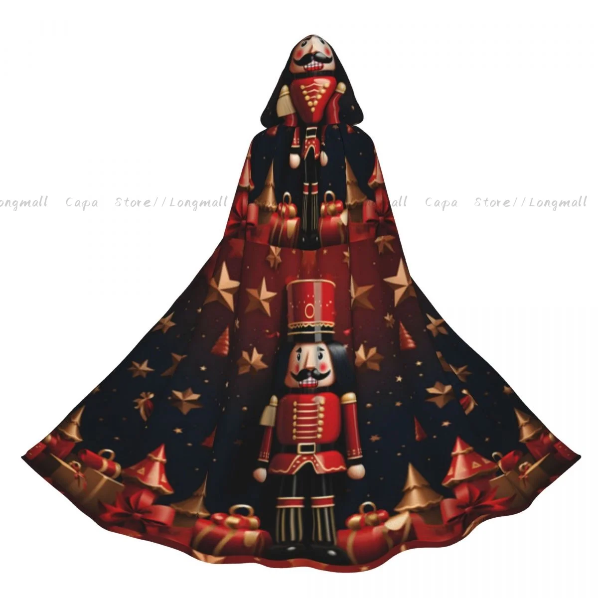 Adult Halloween Christmas Nutcracker Backdrop Cloak Cape Hooded Medieval Costume Full Length Dress Coat