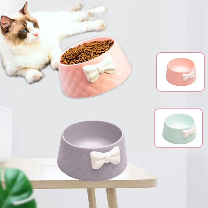 Pet Dog Food Bowls ,Lovely Bowknot Puppy Feeder Dish Bowl,Feeders Bow Cat Bowl For Water Sweet Princess Pet Feeding Bowls