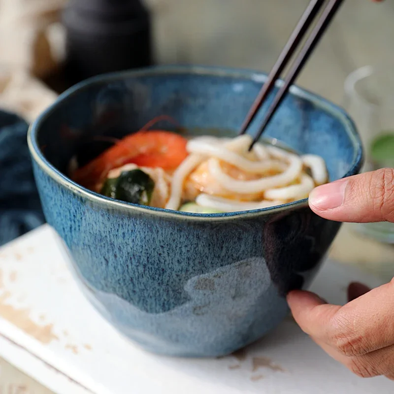 KINGLANG Ceramic tableware Malachite Green Fruit Salad Bowl Irregular Soup Noodle Bowl Instant Noodle Bowl