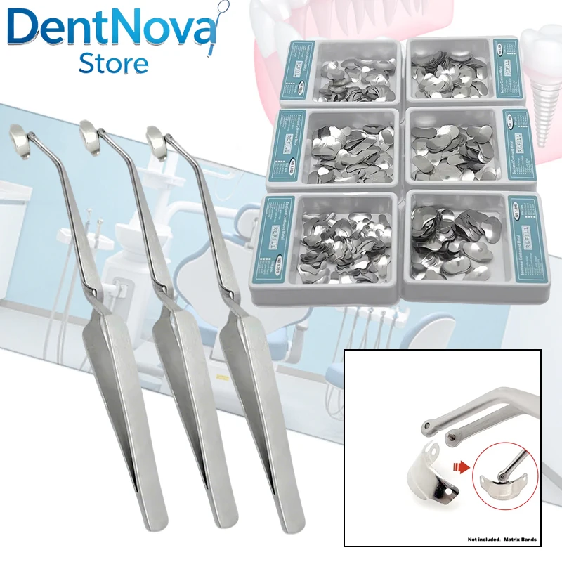 

6set Dental Matrix Bands Set Metal Rings Contoured Matrices Restoration Instruments