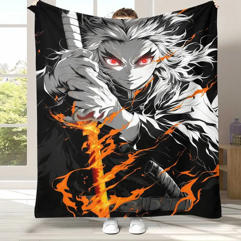 3D Demon Slayer Kimetsu no Yaiba Tanjiro Nezuko Anime Soft Flannel Throw Blanket,Cozy Blanket for Bed,Sofa,Living Room,Picnic