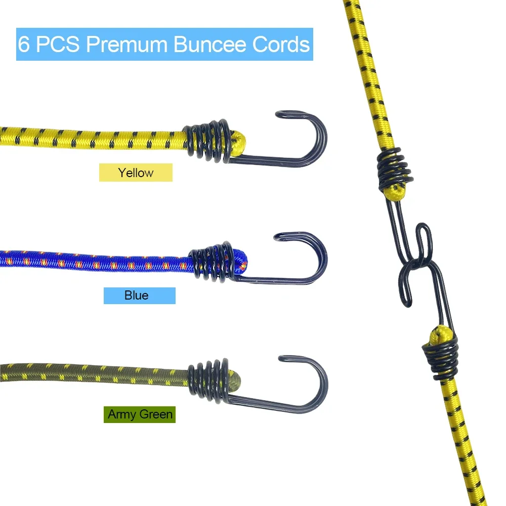 6Pcs Elastic Bungee Cord Set Tied Rope High Elasticity Luggage Straps Rope for Bikes Tie Downs Camping & Cars,Bungee Cord Tie