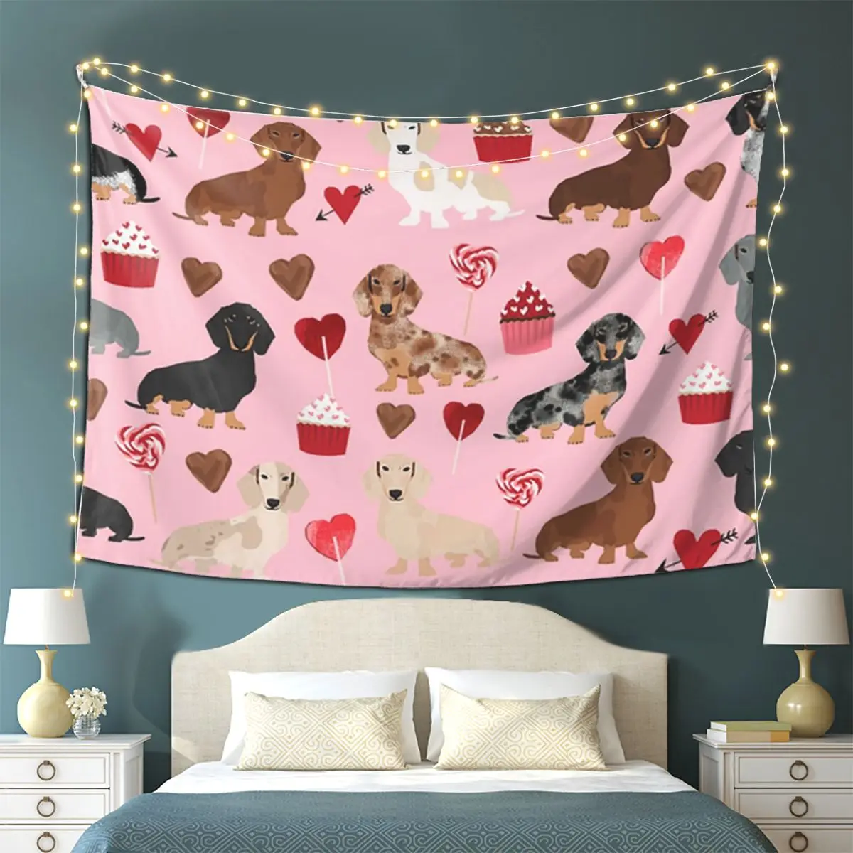 

Гобелен с собакой таксы, настенный эстетический домашний декор, гобелены для комнаты в общежитии