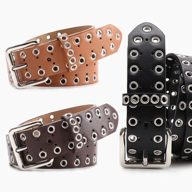 Men Belt Cross border Hollow out Eyelet Women Decorative Overalls Jeans Hole Crock Pants Hip hop Boyfriend Style  Celebrity
