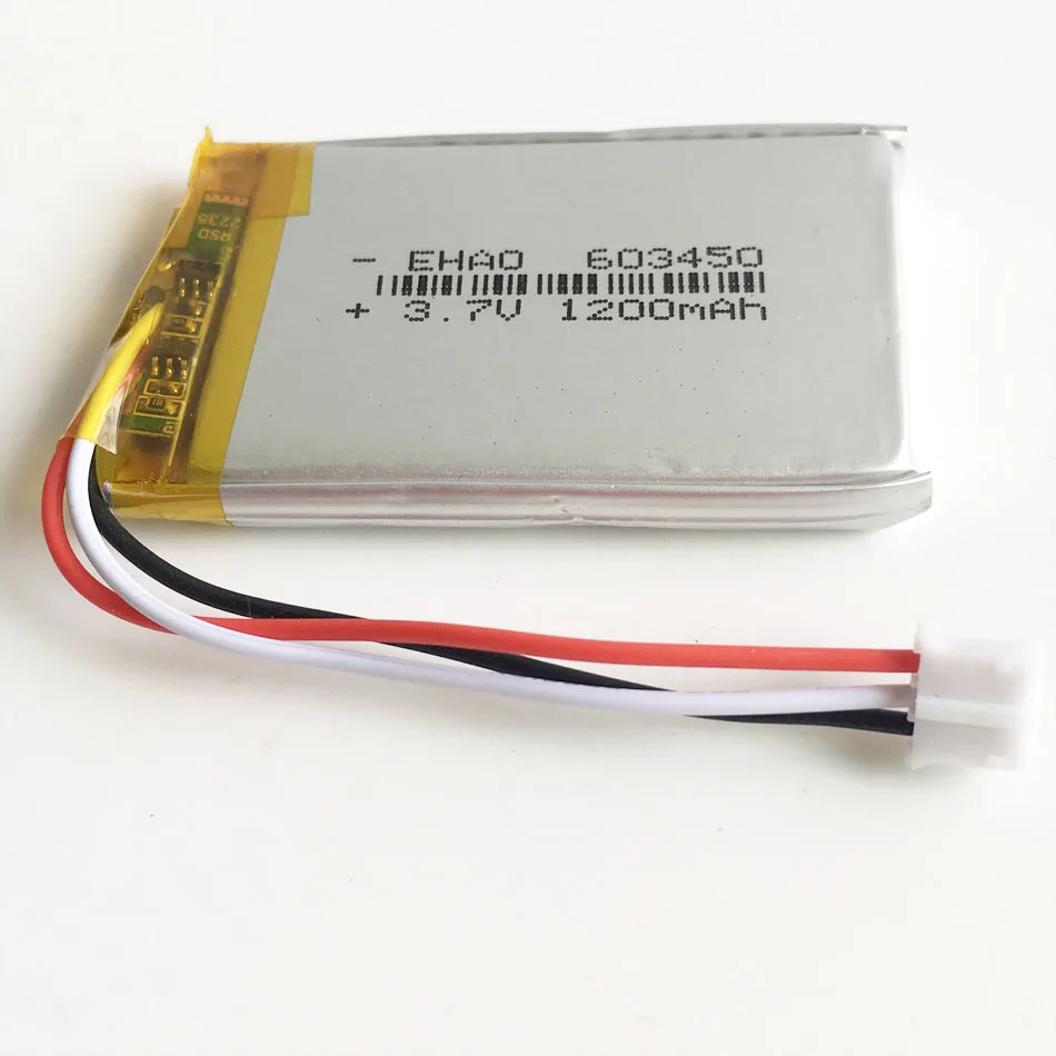 3.7V 1200mAh Lithium Polymer LiPo Rechargeable Battery 603450 With JST PH 2.0mm 3Pin Connector For PAD Camera GPS Speaker Laptop