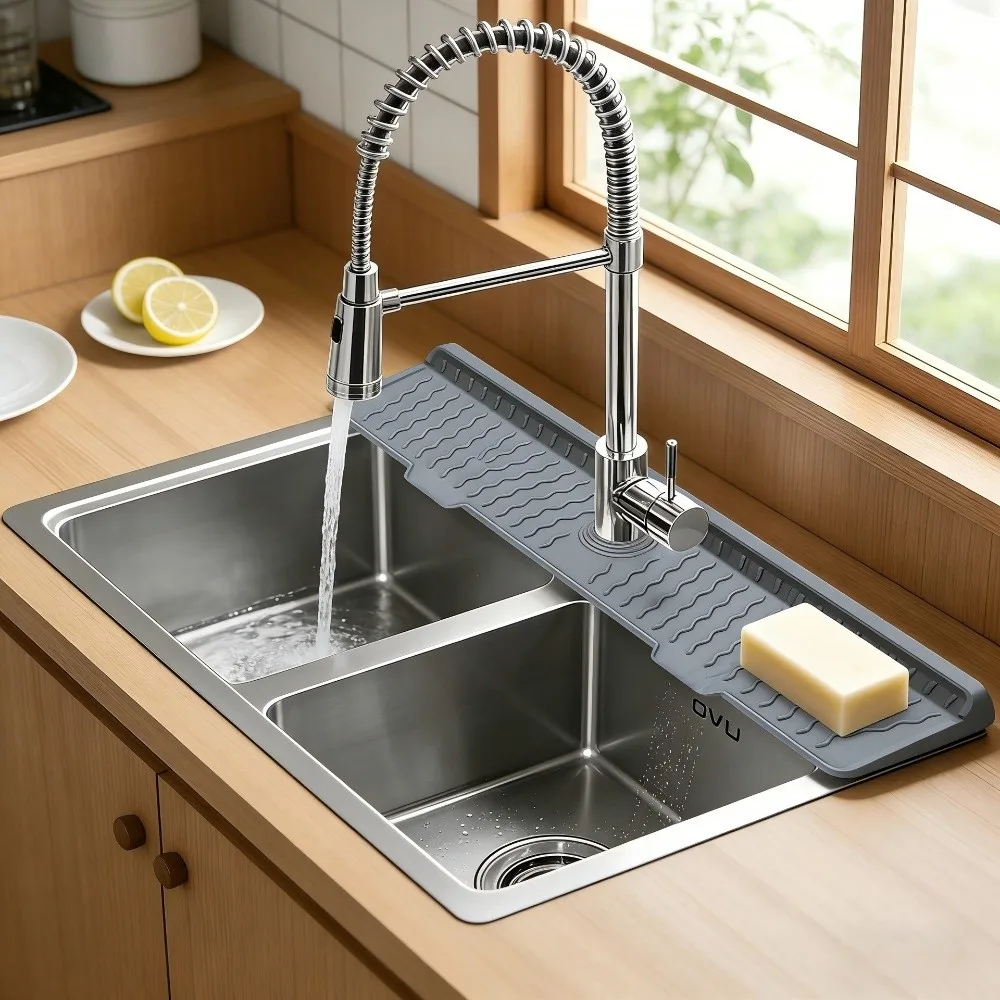 New Silicone Faucet Drain Mat Anti-slip Adjustable Kitchen Sink Holder 36/46/61cm Length Sink Splash Guard for Bathroom