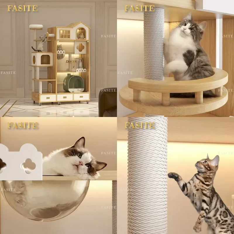 For Cat Large Breathable Castle Villa Indoor Tree House with Scratching Board Sturdy Pet Furniture