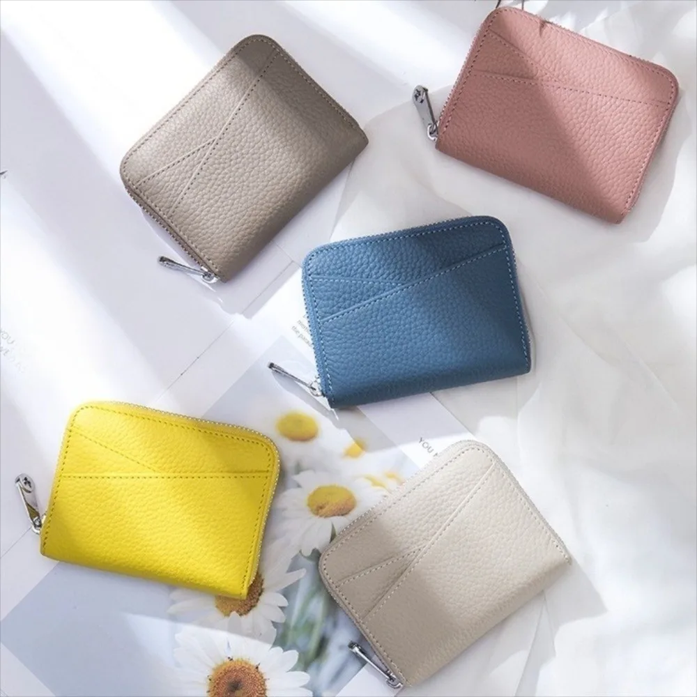 กระเป๋าสตางค์หนัง PU แบบพกพา ขนาดเล็ก มีช่องใส่บัตรหลายใบ ช่องใส่เหรียญแบบซิป สีพื้น ดีไซน์ญี่ปุ่น สำหรับผู้หญิง