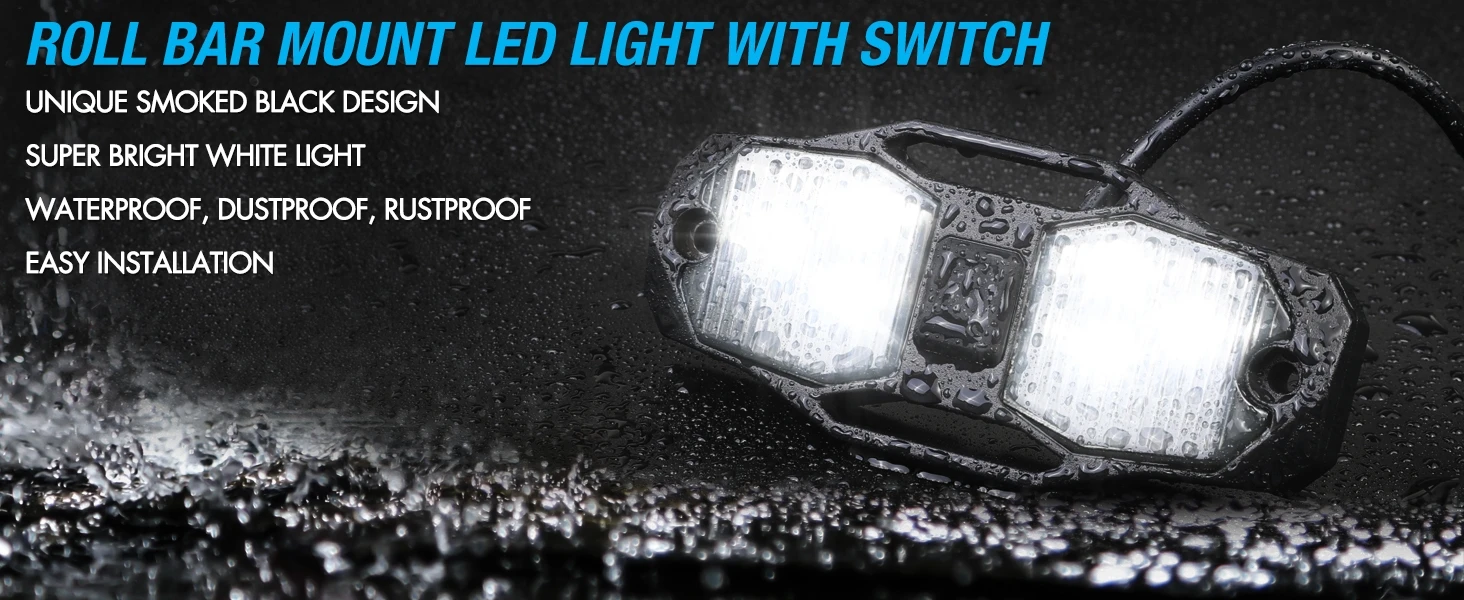 For Jeep Wrangler JK 2007-2018 Roll Bar Cage Mount UTV LED Interior Dome Light Map Courtesy Lighting White Bright Waterproof 12V