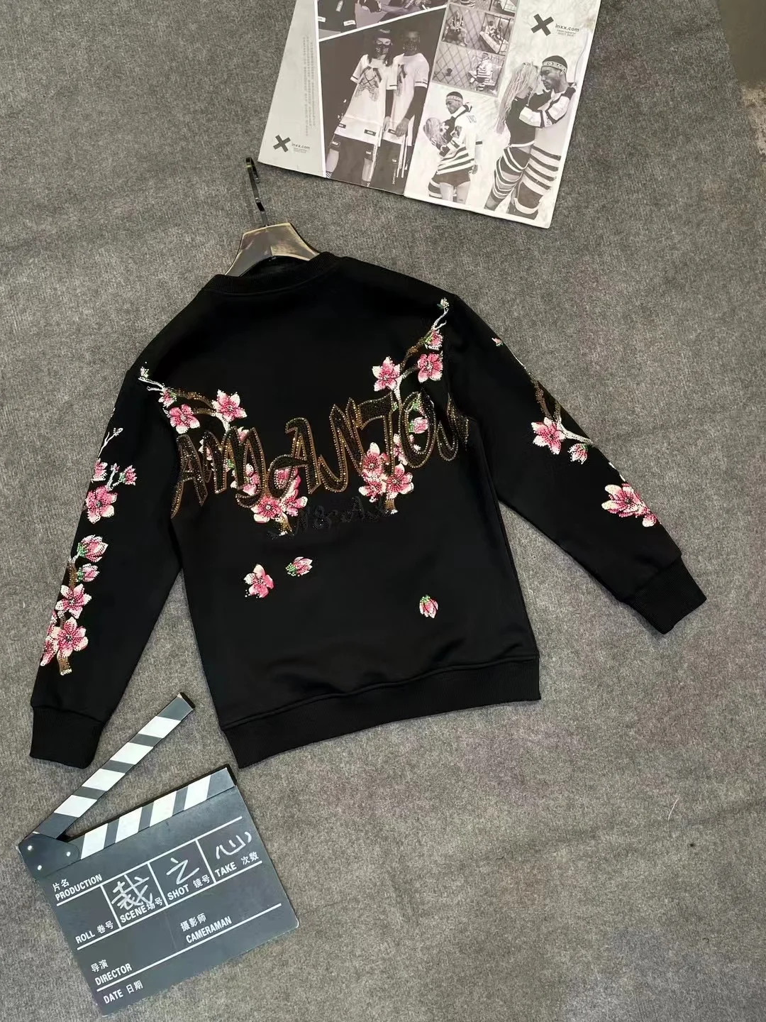 Autumn New Unisex Trendy Brand Heavy Embroidery Rhinestone Sweatshirt Cartoon Fashion Light Luxury Loose Casual Sweatshirt Set
