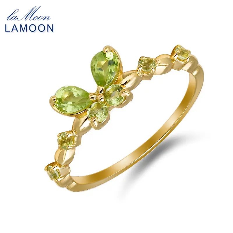 LAMOON Romantic Butterfly Ring Natrual Peridot Gemstone Ring For Women  925 Sterling Silver Gold Plated Fine Jewelry Accessories