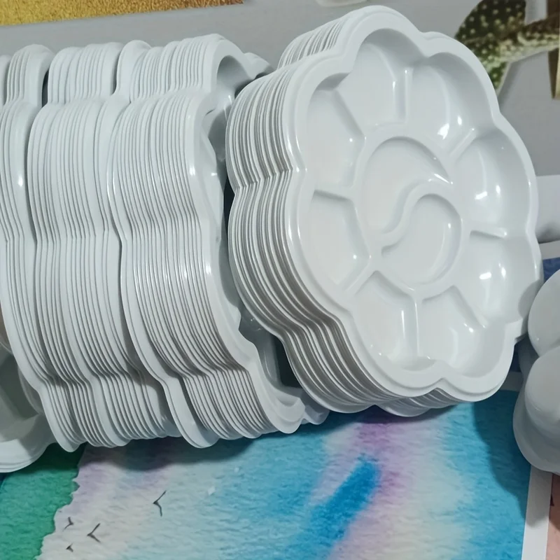 12Pcs Mini Flower Shaped Plastic Paint Palette, Watercolor Acrylic Gouache Mixing Tray Art Painting Supplies