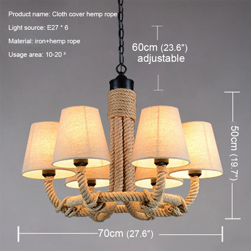 TEMOU アメリカンスタイルレトロ麻ロープシャンデリアノスタルジックロフトインダストリアルスタイルインターネットカフェレストラン鍋ショップペンダント