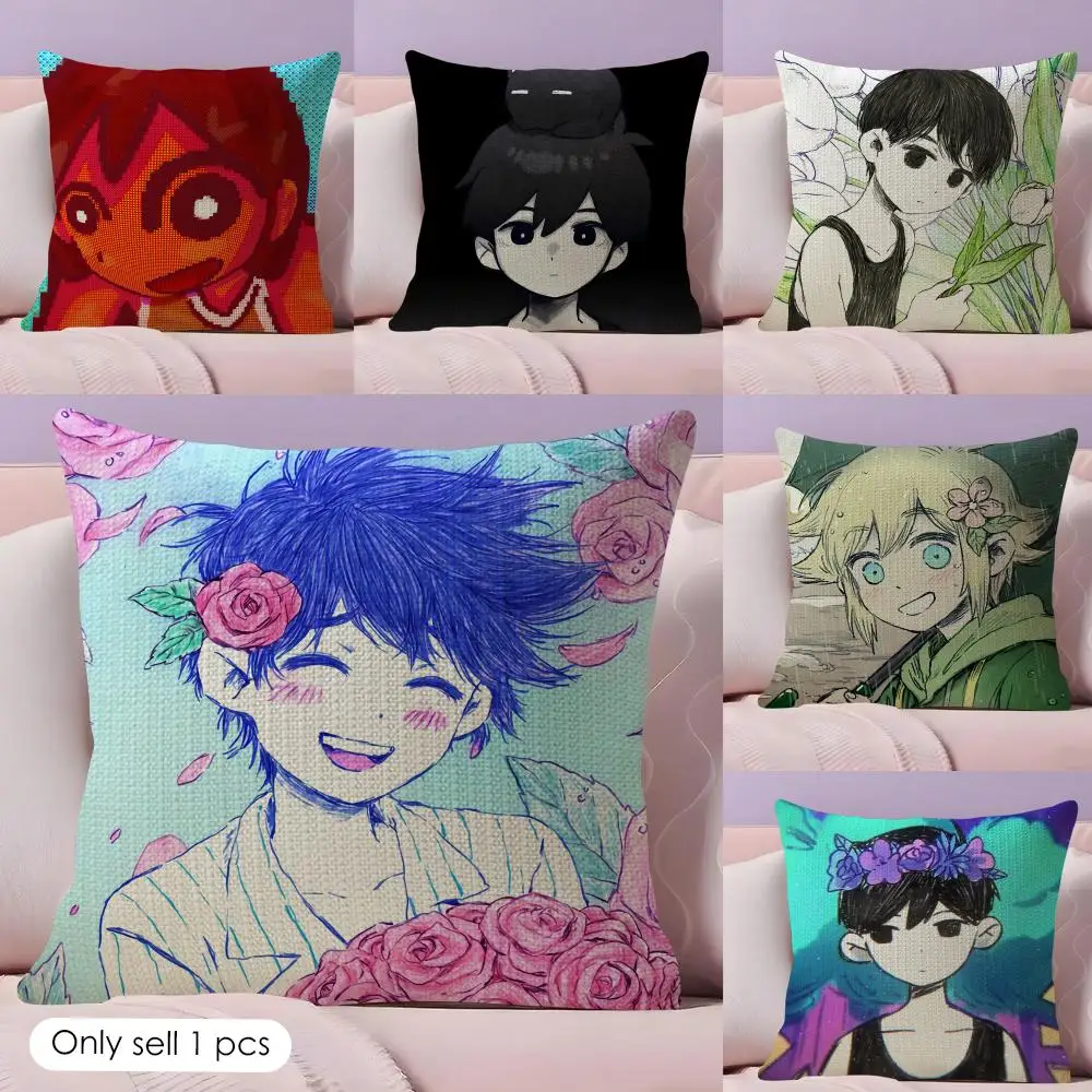 GAME O-omori Cushion Cover Natural Linen Double Sided Print  Throw Pillow Case for Sofa Couch Home Decor