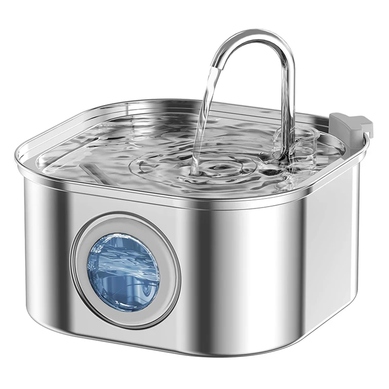 

3,2 л фонтан для кошек, фонтан для домашних животных, диспенсер для воды для собак из нержавеющей стали, автоматический фонтан для кошек с горизонтальным окном для кошек