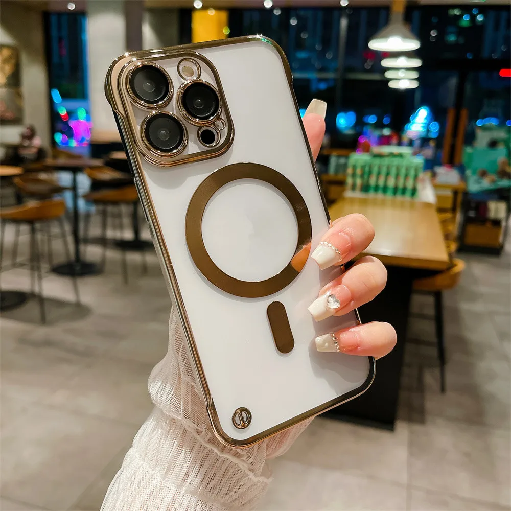 Ultra-Dunne Kristalheldere Randloze Magsafe Case Voor Iphone 15 Pro Max 11 12 13 15 Pro 14 Plus Draadloos Opladen Frameloze Hoes