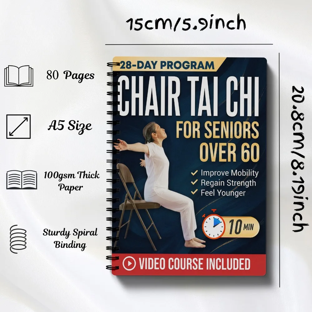 `Chair Tai Chi For Seniors Over 60 English Elderly Fitness Lovers Spiral Bound 28-Day 10Min Mobility Workout With Video Guide