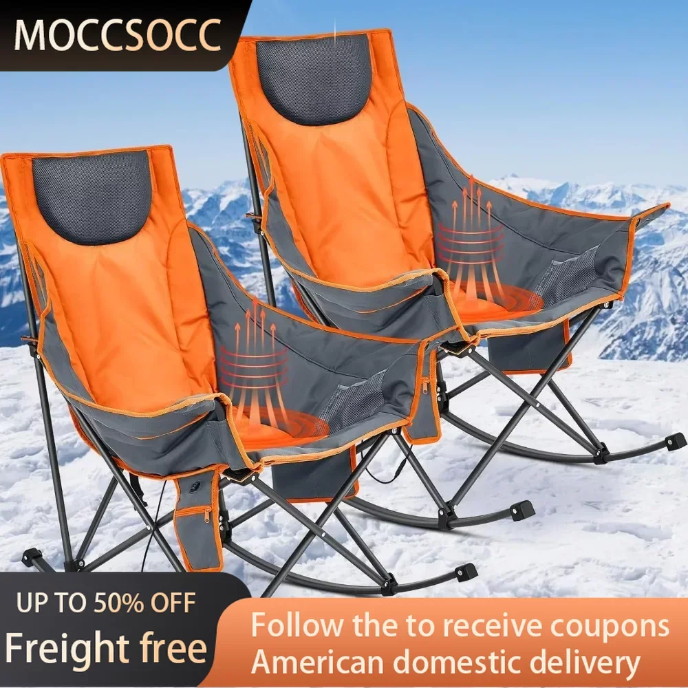 

2 Pcs Oversized Heated Camping Chair for Adults Folding Outdoor Rocking Chairs With 3 Heat Levels Heavy Duty Portable Rocker