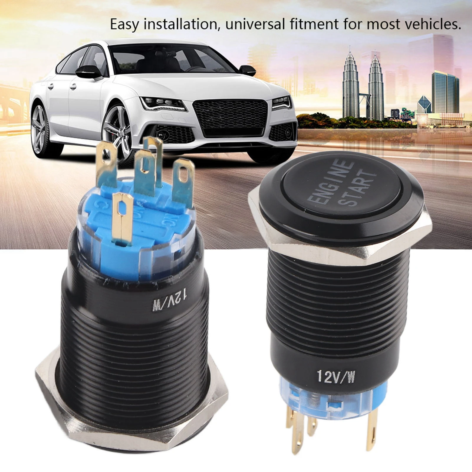 12V Waterproof Car Engine Start Push Button Switch Ignition Starter Silver Stainless Steel/Black Zinc Aluminium Alloy