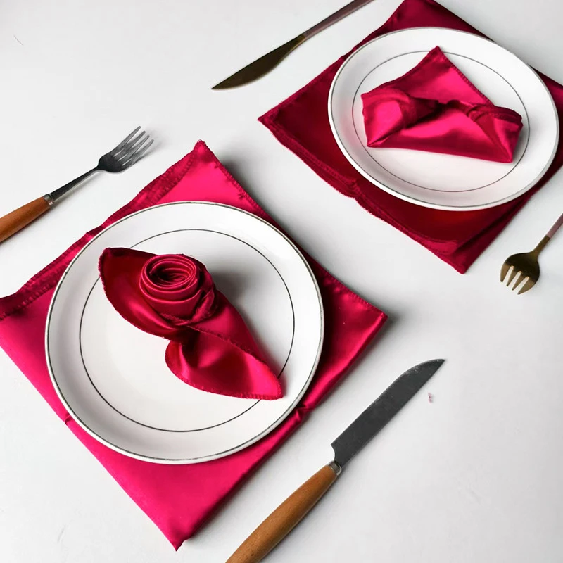 Polyester Fabric Serving Napkins Table Dinner Plate Linen Handkerchief Towel Set For Wedding Party