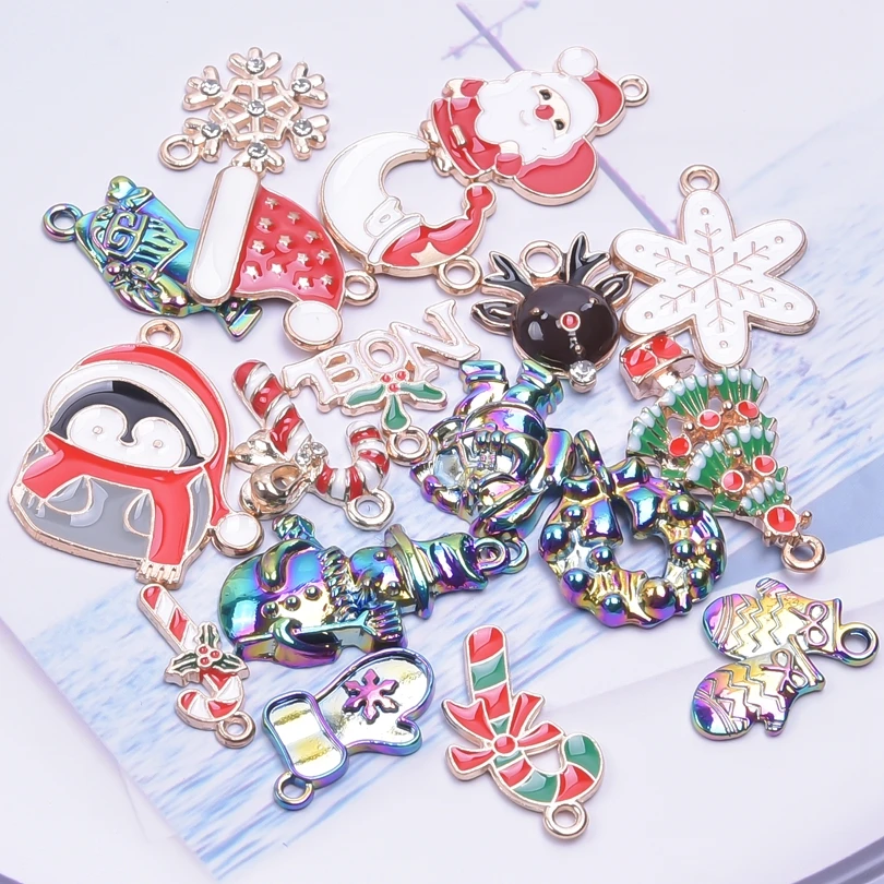 30pcs Random Mix Enamel Alloy Christmas Charms/Pendants For Jewelry Making Supplies Wholesale Items Bulk Charm Holiday Materials