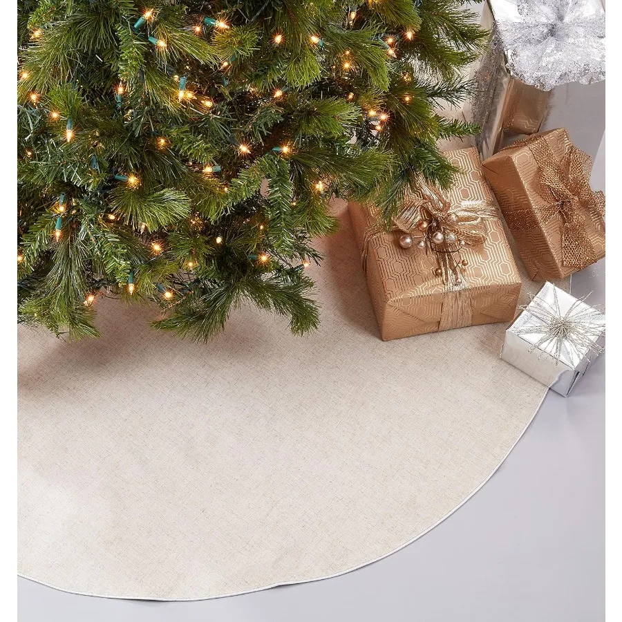 

Linen Christmas Tree Skirt Toscana Collection Natural with Silver Piping Classic Holiday Farmhouse Decor 84"