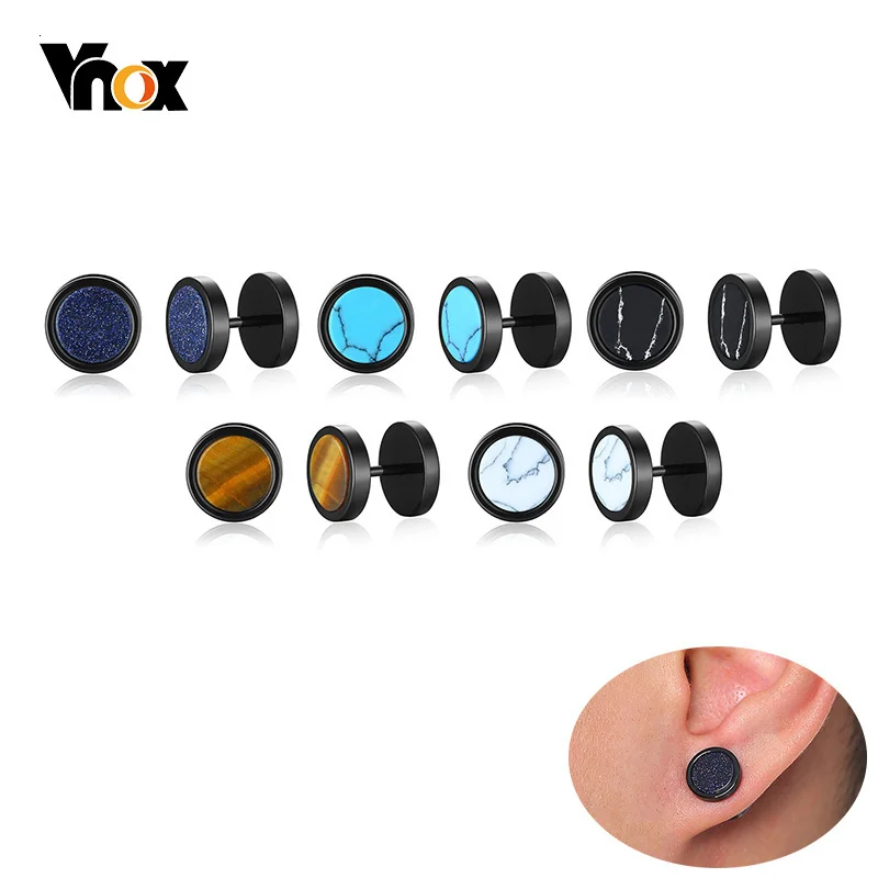 Vnox Mens Stud Earrings for Male Boy Daily Street Wear Jewelry Multi-color Stainless Steel Small Ear Accessory