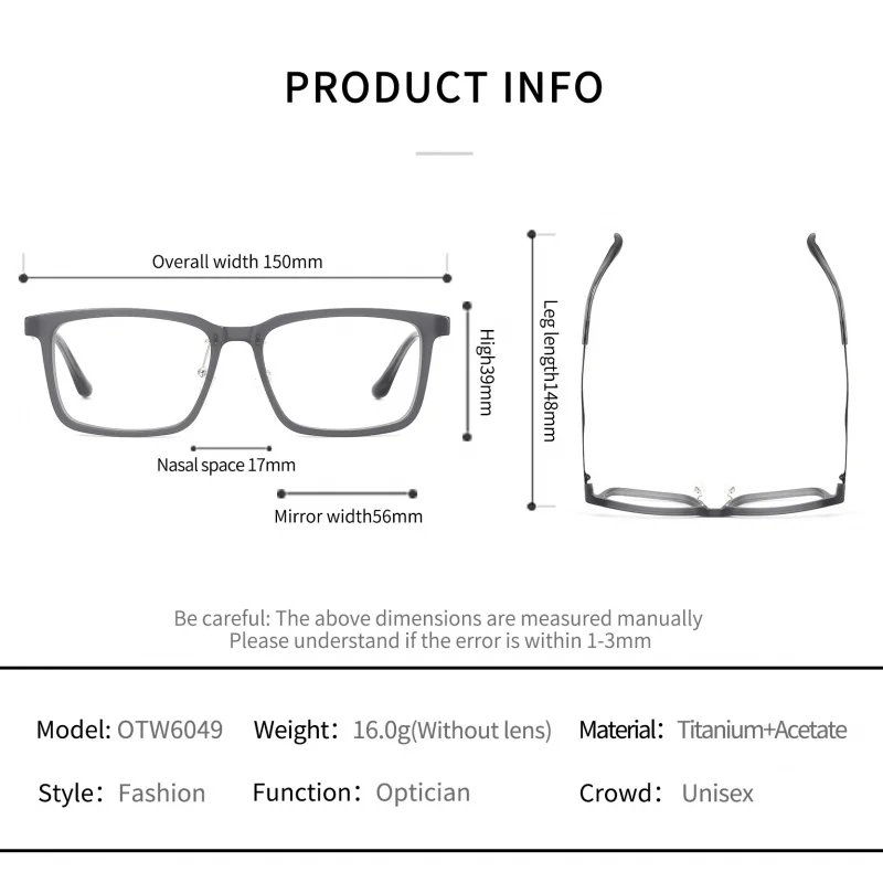 Japanese Oversized Handmade Acetate Retro Square Eyeglasses Frame OTW6049 Men Man Simple Durable Eyewear for Photochromic Lenses