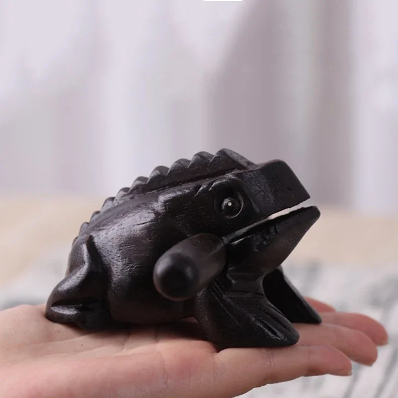 Thailand Hand-carved Black Frog Feng Shui Lucky Crafts Home Decor Office Toad Wooden Ornaments Lucky Frog Musical Instrument