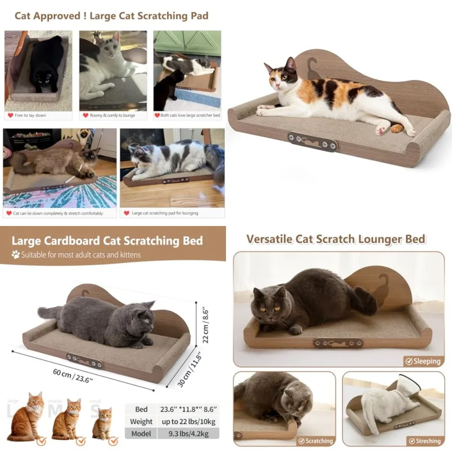 

24-дюймовая большая когтеточка для кошек, шезлонг для домашних кошек, прочный картонный когтеточка с удобным дизайном для гостиной I