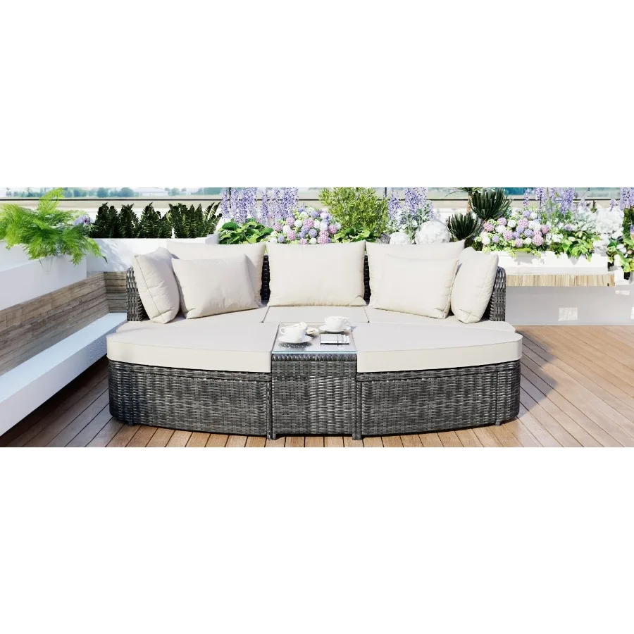

TOPMAX 6Piece Patio Outdoor Conversation Round Sofa Set PE Wicker Rattan Separate Seating Group with Coffee Table Beige