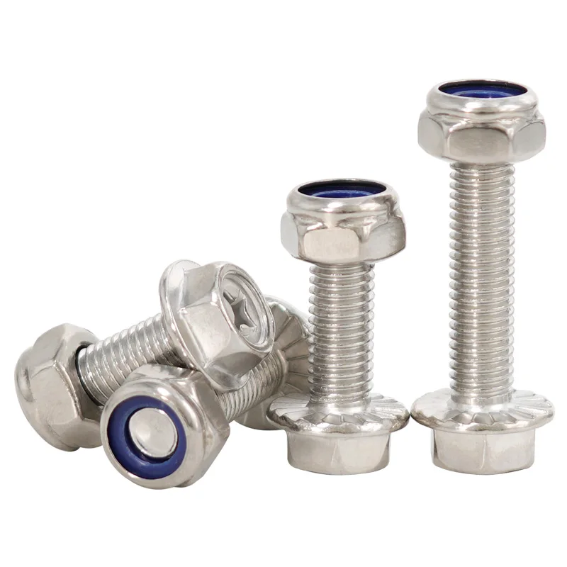 M3 M4 M5 M6 M8 304 Stainless Steel Metric Thread Phillips Flange Bolts External Hex Hexagon Screws Nylon Insert Lock Nut Set - Image 3