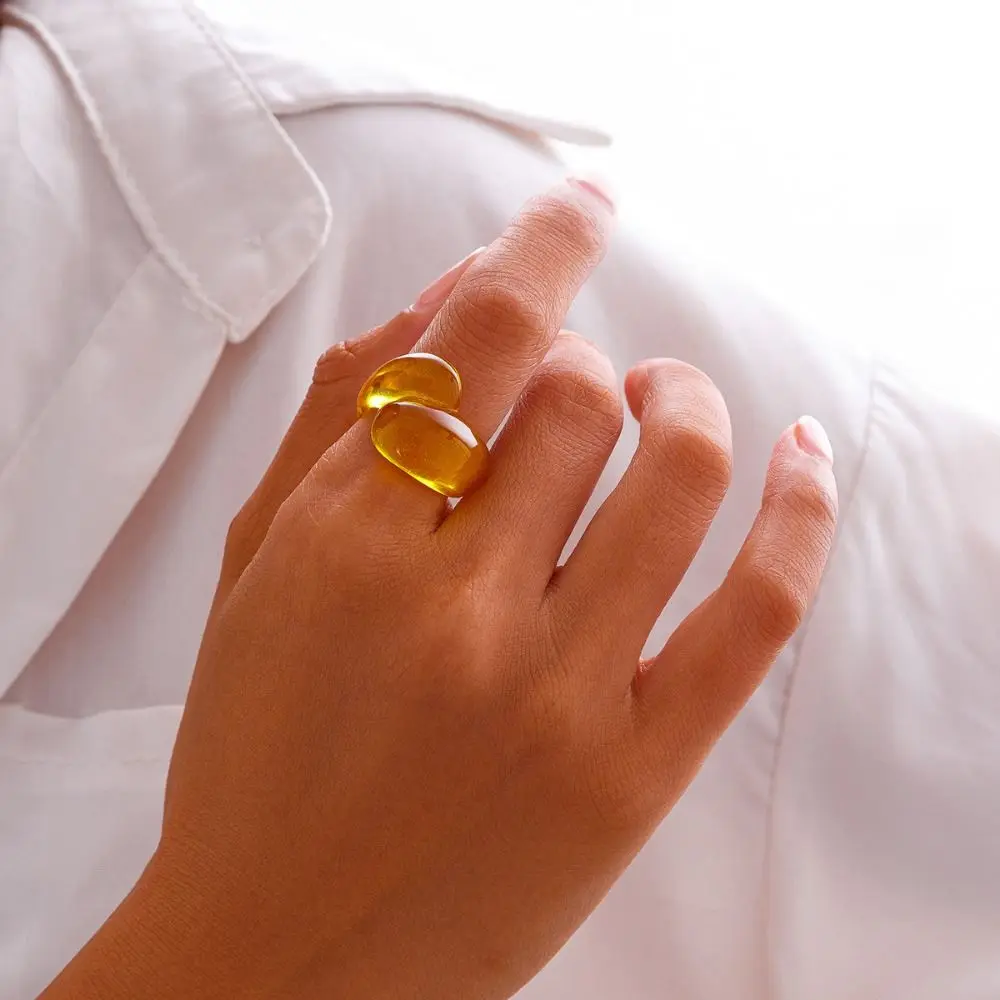 الملونة قطرة الماء حلقات مكتنزة الراتنج متعدد الألوان بوهو هندسية حلقة مفتوحة قطرة الماء للطي حلقة Y2K خاتم خمر النساء