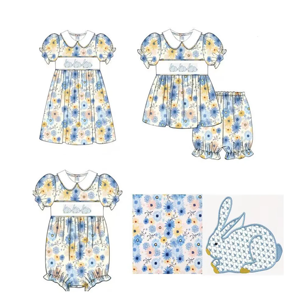 

Easter new style Selling girls clothes Short sleeve lapel series suit series easter bunny print floral fabric