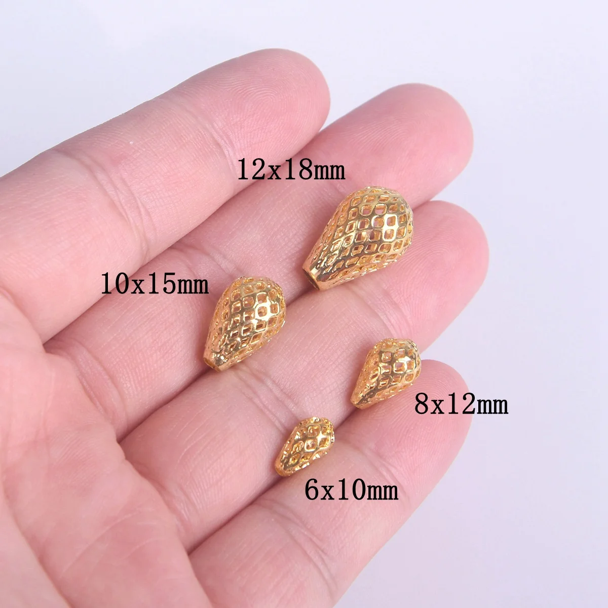 10PCS Teardrop 6x10mm 8x12mm 10x15mm 12x18mm Hollow Mesh Brass Metal Plated Gold/Silver Color Loose Beads For Jewelry Making DIY