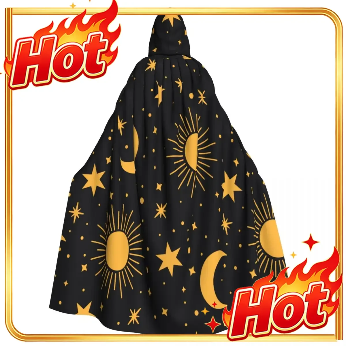 Hooded Cloak Unisex Cloak with Hood Sun Moon Stars Cloak Vampire Witch Cape Cosplay Costume