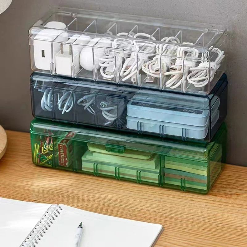 Cable Management Box for Data Line Storage Organizer with Cover Plastic Organizing Boxes Cosmetic Organizers Makeup Jewelry Grid